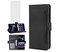 Asuwish Compatible with Huawei P10 Wallet Case Tempered Glass Screen Protector and Leather Flip Cover Card Holder Stand Cell Accessories Phone Cases for Hawaii P 10 10P VTR-L09 Women Men Black