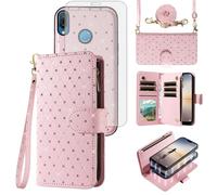 Asuwish Compatible with Huawei P20 Lite Wallet Case Zipper Detachable Cell and Screen Protector Crossbody Strap Glitter Flip Card Holder Phone Cover for Hawaii P20lite P 20 Nova 3E Women Rose Gold