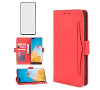 Asuwish Compatible with Huawei P40 Pro Wallet Case and Tempered Glass Screen Protector Card Holder Credit ID Slot Flip Cell Accessories Phone Cover for Hawaii P40Pro 5G P 40 40pro Women Men Red
