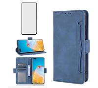 Asuwish Compatible with Huawei P40 Pro Wallet Case and Tempered Glass Screen Protector Card Holder Credit ID Slot Flip Cell Accessories Phone Cover for Hawaii P40Pro 5G P 40 40pro Women Men Blue