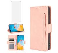 Asuwish Compatible with Huawei P40 Wallet Case and Tempered Glass Screen Protector Card Holder Credit ID Slot Flip Leather Cell Accessories Phone Cover for Hawaii P 40 Women Men Rose Gold