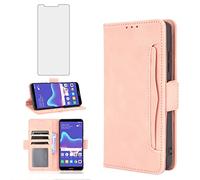 Asuwish Compatible with Huawei Y9 2018 Wallet Case Tempered Glass Screen Protector and Leather Flip Cover Card Holder Stand Cell Accessories Phone Cases for Hawaii Enjoy 8 Plus Women Men Rose Gold