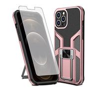 Asuwish Compatible with iPhone 12 Pro Max 6.7 Case Tempered Glass Screen Protector Stand Ring Holder Kickstand Phone Cover for iPhone12promax 5G i 12s Plus iPhone12 12pro Promax Women Men Rose Gold