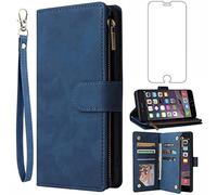 Asuwish Compatible with iPhone 7/8/SE 2020 Wallet Case Tempered Glass Screen Protector Flip Cover Card Phone Cases for iPhone7 iPhone8 i Phone7case Phone8case Phones8 7s 8s iPhoneSE SE2020 SE2 2 Blue