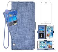 Asuwish Compatible with iPhone 7/8/SE 2020 Wallet Case Tempered Glass Screen Protector Flip Cover Card Phone Cases for iPhone7 iPhone8 i Phone7case Phone8case Phones8 7s 8s iPhoneSE SE2020 SE2 2 Blue