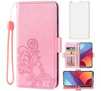 Asuwish Compatible with LG G6 Wallet Case and Tempered Glass Screen Protector Flip Wrist Strap Credit Card Holder Stand Cell Phone Cover for LGG6 ThinQ LG6 Thin Q G 6 Plus G6+ 6G VS988 H872 Rose Gold