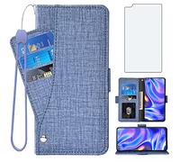 Asuwish Compatible with Moto One 5G/One5G UW/Moto G G5 Plus Wallet Case and Tempered Glass Screen Protector Leather Flip Cover Card Holder Cell Phone Cases for Motorola One Lite XT2075-1 Women Blue