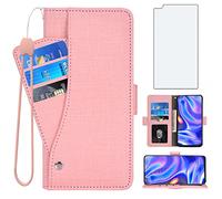 Asuwish Compatible with Moto One 5G/One5G UW/Moto G G5 Plus Wallet Case and Tempered Glass Screen Protector Leather Flip Cover Card Holder Cell Phone Cases for Motorola One Lite XT2075-1 Women Pink