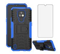 Asuwish Compatible with Motorola Moto E7 6.5 inch Phone Case and Tempered Glass Screen Protector Cover with Stand Kickstand Hybrid Protective Cell Accessories MotoE7 Cover Women Men Girly Blue
