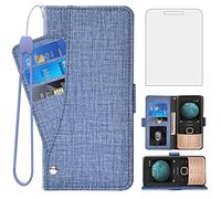 Asuwish Compatible with Nokia 225 4G 2020 Wallet Case Tempered Glass Screen Protector and Leather Flip Cover Card Holder Stand Cell Accessories TPU Phone Cases for Nokia225 G4 TA-1282 Women Men Blue
