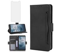 Asuwish Compatible with Nokia C2 2nd Edition Wallet Case and Tempered Glass Screen Protector Card Holder Stand Leather Flip Cell Accessories Phone Cover for C2 C 2 nd Edition Women Men Black