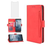 Asuwish Compatible with Nokia C2 2nd Edition Wallet Case and Tempered Glass Screen Protector Card Holder Stand Leather Flip Cell Accessories Phone Cover for C2 C 2 nd Edition Women Men Red