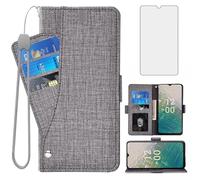 Asuwish Compatible with Nokia C32 Wallet Case Tempered Glass Screen Protector and Leather TPU Kickstand Flip Cover Card Holder Stand Cell Accessories Phone Cases for C 32 32C 2023 5G Women Men Gray