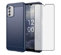 Asuwish Compatible with Nokia G60 5G Case and Tempered Glass Screen Protector with Shockproof Slim Soft TPU Silicone Carbon Fiber Cell Accessories Phone Cover for NokiaG60 G 60 Women Men Blue