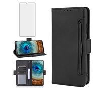 Asuwish Compatible with Nokia X10/X20 Wallet Case and Tempered Glass Screen Protector Card Holder Credit ID Slot Flip Cell Accessories Phone Cover for NokiaX10 10X NokiaX20 5G Women Men Black