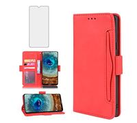 Asuwish Compatible with Nokia X10/X20 Wallet Case and Tempered Glass Screen Protector Card Holder Credit ID Slot Flip Cell Accessories Phone Cover for NokiaX10 10X NokiaX20 5G Women Men Red