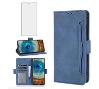 Asuwish Compatible with Nokia X10/X20 Wallet Case and Tempered Glass Screen Protector Card Holder Credit ID Slot Flip Cell Accessories Phone Cover for NokiaX10 10X NokiaX20 5G Women Men Blue