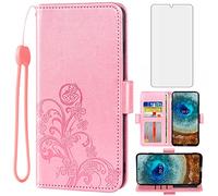 Asuwish Compatible with Nokia X10/X20 Wallet Case and Tempered Glass Screen Protector Flip Purse Wrist Strap Credit Card Holder Stand Cell Phone Cover for NokiaX10 10X NokiaX20 5G Women Men Rose Gold