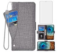 Asuwish Compatible with Nokia X10/X20 Wallet Case and Tempered Glass Screen Protector Leather Flip Cover Card Holder Stand Cell Accessories Magnetic Phone Cases for NokiaX10 10X NokiaX20 5G Women Grey