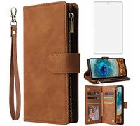 Asuwish Compatible with Nokia X10/X20 Wallet Case and Tempered Glass Screen Protector Leather Flip Cover Card Holder Cell Accessories Magnetic Phone Cases for NokiaX10 10X NokiaX20 5G Women Brown