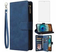 Asuwish Compatible with Nokia X10/X20 Wallet Case and Tempered Glass Screen Protector Leather Flip Cover Card Holder Stand Cell Accessories Magnetic Phone Cases for NokiaX10 10X NokiaX20 5G Women Blue