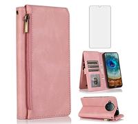 Asuwish Compatible with Nokia X10/X20 Wallet Case Tempered Glass Screen Protector Zipper Leather Flip Cover Card Holder Stand Cell Accessories Phone Cases for NokiaX10 10X NokiaX20 5G Women Rose Gold