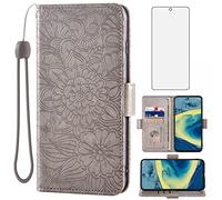 Asuwish Compatible with Nokia XR20 5G Wallet Case and Tempered Glass Screen Protector Card Holder Stand Cell Accessories Leather Flip Shockproof Phone Cover for NokiaXR20 Women Men Grey