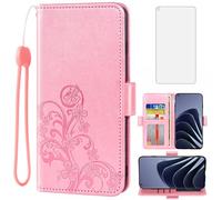 Asuwish Compatible with OnePlus 10 Pro One Plus 10Pro 5G Wallet Case and Tempered Glass Screen Protector Flip Wrist Strap Card Holder Cell TPU Phone Cover for On 1Plus 1 + Plus10 1+ Pro Ten Rose Gold