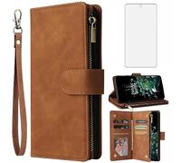 Asuwish Compatible with OnePlus 10T 5G/One Plus Ace Pro Wallet Case and Tempered Glass Screen Protector Leather Flip Cover Card Holder Cell Phone Cases for On 1Plus 1 + Plus10T 1+ AcePro Women Brown