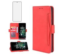 Asuwish Compatible with OnePlus 10T 5G/One Plus Ace Pro Wallet Case Tempered Glass Screen Protector Card Holder Stand Leather Flip Phone Cover for On 1Plus 1 + Plus10T 1+ AcePro Women Men Red