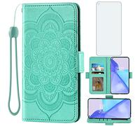 Asuwish Compatible with OnePlus 9 OnePlus9 5G Wallet Case and Tempered Glass Screen Protector Leather Flip Card Holder Cell Phone Cover for One Plus9 On 1 Plus 1plus One+ 1+ 1+9 Nine Women Men Green