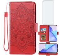Asuwish Compatible with OnePlus 9 OnePlus9 5G Wallet Case and Tempered Glass Screen Protector Leather Flip Card Holder Cell Phone Cover for One Plus9 On 1 Plus 1plus One+ 1+ 1+9 Nine Women Men Red