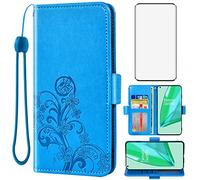 Asuwish Compatible with OnePlus 9 Pro One Plus 9Pro 5G Wallet Case and Tempered Glass Screen Protector Flip Wrist Strap Card Holder Cell Phone Cover for On 1Plus 1 + Plus9 1+ Pro Nine Women Men Blue