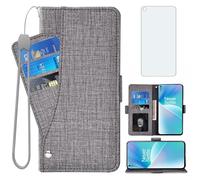 Asuwish Compatible with OnePlus Nord 2T 5G Wallet Case and Tempered Glass Screen Protector Leather Flip Cover Card Holder Cell Phone Cases for One Plus On 1 Plus 1plus One+ 1+ Nord2T T2 Women Gray