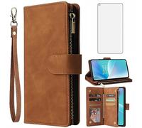 Asuwish Compatible with OnePlus Nord 2T 5G Wallet Case and Tempered Glass Screen Protector Leather Flip Cover Card Holder Cell Phone Cases for One Plus On 1 Plus 1plus One+ 1+ Nord2T T2 Women Brown