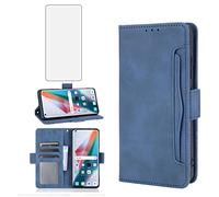 Asuwish Compatible with OPPO Find X3/X3 Pro 5G Wallet Case and Tempered Glass Screen Protector Card Holder Credit ID Slot Stand Cell Accessories Phone Cover for FindX3 3X X3Pro CPH2173 Women Men Blue