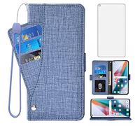 Asuwish Compatible with OPPO Find X3/X3 Pro 5G Wallet Case Tempered Glass Screen Protector and Leather Flip Cover Card Holder Cell Accessories Phone Cases for FindX3 3X X3Pro CPH2173 Women Men Blue