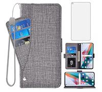 Asuwish Compatible with OPPO Find X3/X3 Pro 5G Wallet Case Tempered Glass Screen Protector and Leather Flip Cover Card Holder Cell Accessories Phone Cases for FindX3 3X X3Pro CPH2173 Women Men Gray