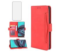 Asuwish Compatible with OPPO Reno 2 Wallet Case and Tempered Glass Screen Protector Card Holder Stand Leather Flip Cell Accessories Phone Cover for Reno2 2019 Women Men Red