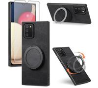 Asuwish Compatible with Samsung Galaxy A02s Phone Case and Tempered Glass Screen Protector With Ring Holder Stand Kickstand Silicone Slim Shockproof A 02s Ao2s M02s SM-A025V Cover for Women Men Black