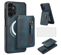 Asuwish Compatible with Samsung Galaxy A13 4G/5G Wallet Case and Screen Protector PU Leather Slim Zipper Detachable Magnetic Stand Credit Card Holder Slot Cover A04s M13 G5 A 13 LTE 13A 2022 Blue
