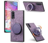 Asuwish Compatible with Samsung Galaxy A70 Phone Case and Tempered Glass Screen Protector With Ring Holder Stand Kickstand Silicone Slim Shockproof Hard A70S A 70 70A S70 Cover for Women Men Purple