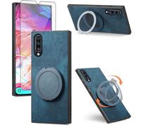 Asuwish Compatible with Samsung Galaxy A70 Phone Case and Tempered Glass Screen Protector With Ring Holder Stand Kickstand Silicone Slim Shockproof Hard A70S A 70 70A S70 Cover for Women Men Blue