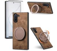 Asuwish Compatible with Samsung Galaxy Note 10 5G Phone Case and Tempered Glass Screen Protector With Ring Holder Stand Kickstand Slim Shockproof Note10 Notes 10s Ten Not S10 Cover for Women Men Brown