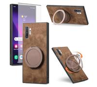 Asuwish Compatible with Samsung Galaxy Note 10 Plus Note10+ 5G Phone Case and Screen Protector With Ring Holder Stand Kickstand Slim Note10 + Notes 10+ Ten Not S10 10Plus Cover for Women Men Brown