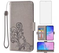 Asuwish Compatible with Samsung Galaxy S10 Lite Wallet Case and Tempered Glass Screen Protector Flip Wrist Strap Credit Card Holder Stand Cell Phone Cover for Glaxay S10lite S 10 10s Galaxies A91 Grey