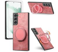 Asuwish Compatible with Samsung Galaxy S22 5G Phone Case and Tempered Glass Screen Protector With Ring Holder Stand Kickstand Silicone Slim Shockproof S 22 22S 4G G5 6.1 inch Cover for Women Rose Gold