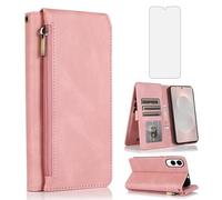 Asuwish Compatible with Samsung Galaxy S25 Edge 5G Wallet Case Screen Protector Zipper Retro Leather Flip Cover Card Holder Stand Cell Accessories for SM-S937U S25Edge 25S S 25 25Edge 2025 Rose Gold