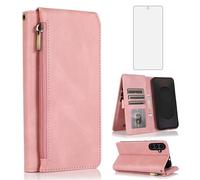 Asuwish Compatible with Samsung Galaxy S25 FE 5G Wallet Case Screen Protector Zipper Retro Leather Flip Cover Card Holder Stand Cell Accessories for S 25 EF S25FE SM-S731U S731B Women Men Rose Gold