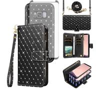 Asuwish Compatible with Samsung Galaxy S8 Plus Wallet Case Zipper Cell and Screen Protector Crossbody Strap Glitter Flip Card Holder Phone Cover for S8plus S 8 8plus 8S Edge S8+ SM-G955U Women Black